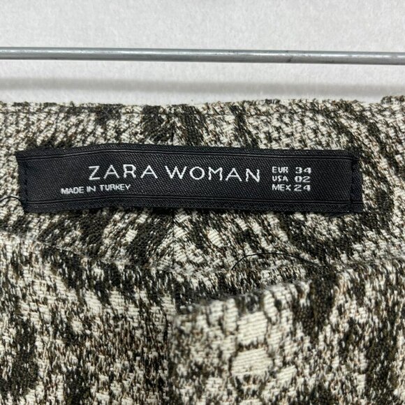Zara Pants Women's Sz 2 Beige Black Brown Snake Skin Python Print Skinny Stretch - Picture 9 of 10